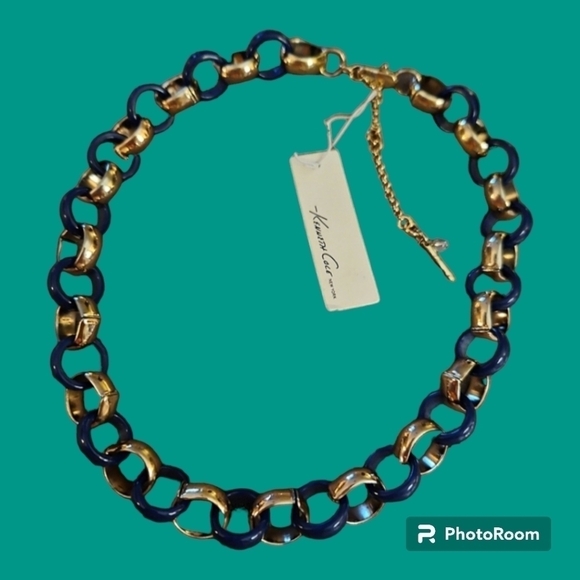 KENNETH COLE Navy Goldtone Rolo Link Baddie Necklace - Picture 1 of 7